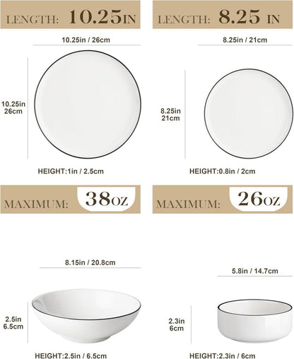 Porzellan Tafelservice Set 24-tlg Weiß Schwarz 6 Personen