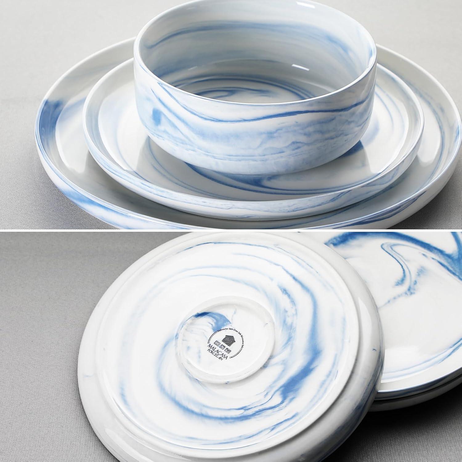 MALACASA Luna 18-teilig Porzellan Tafelservice Blau