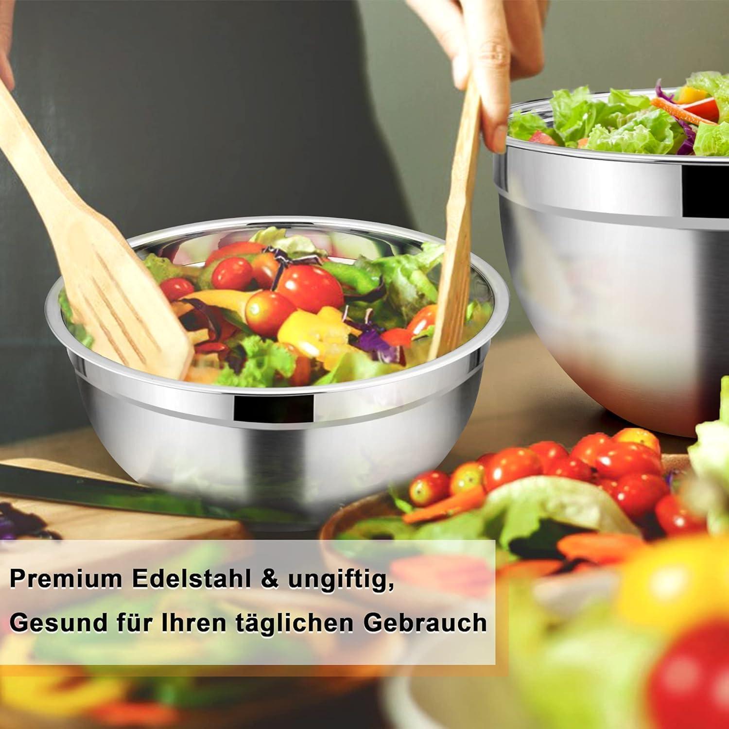 Rührschüssel Set Edelstahl Salatschüssel Luftdicht Deckel 5 Stück 4.5