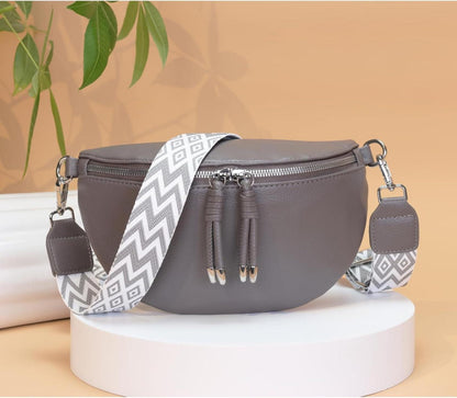 Vegane Leder Bauchtasche Damen Crossbody Bag Umhängetasche Grau
