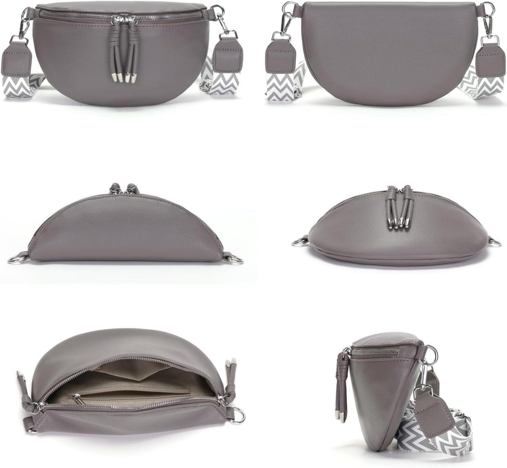 Vegane Leder Bauchtasche Damen Crossbody Bag Umhängetasche Grau