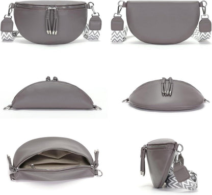 Vegane Leder Bauchtasche Damen Crossbody Bag Umhängetasche Grau