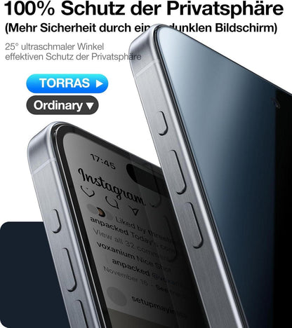 Schutzglas Panzerglas iPhone 15 Sichtschutzfolie 2er Pack Schwarz