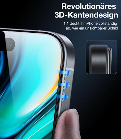 iPhone 15 Panzerglas Sichtschutz 9H+ Schutzfolie Full Screen 2er Set Schwarz