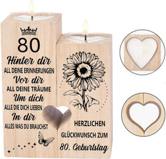 80. Geburtstag Kerzenständer Holz Herz Teelichthalter Geschenk Frauen Männer