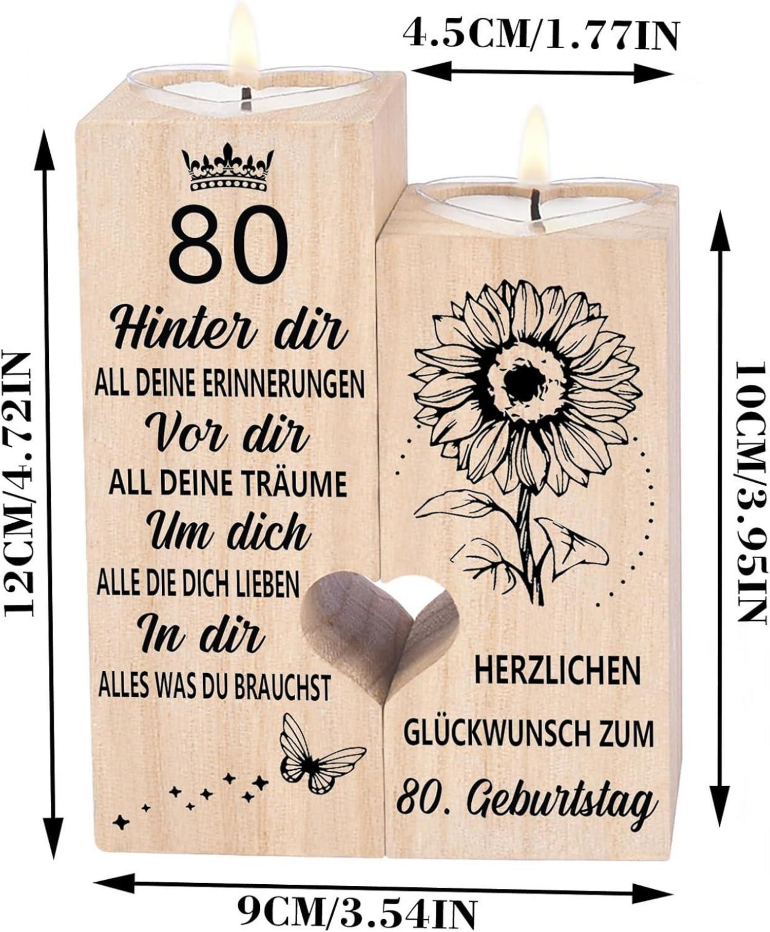 Kerzenhalter 80. Geburtstag Frau Mann Holzdekoration mit Herzform