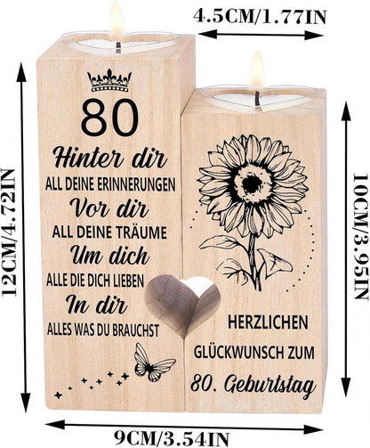 Kerzenhalter 80. Geburtstag Frau Mann Holzdekoration mit Herzform