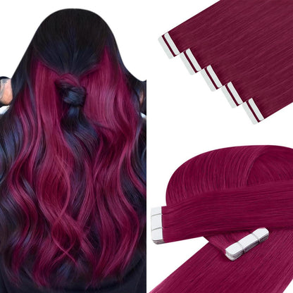 Echthaar Tape Extensions Burgundy Rot 50cm 25g