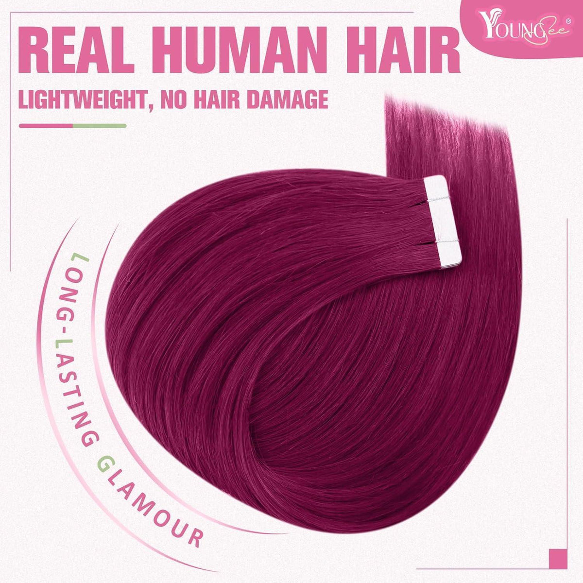 Echthaar Tape Extensions Burgundy Rot 50cm 25g