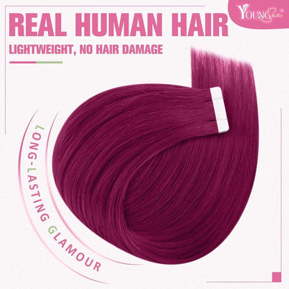 Echthaar Tape Extensions Burgundy Rot 50cm 25g