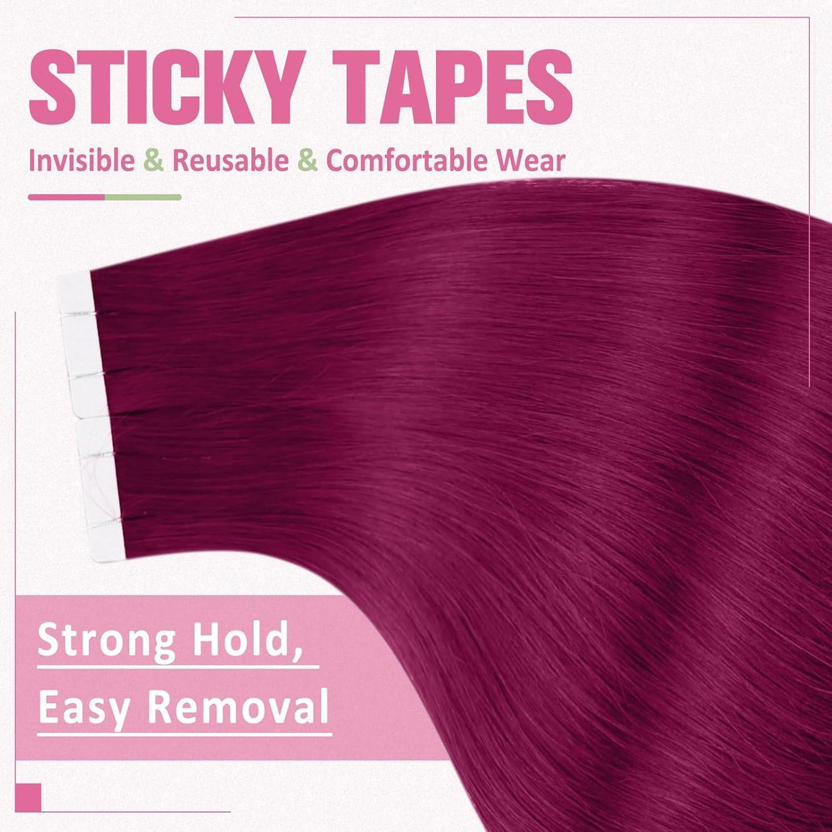 Echthaar Tape Extensions Burgundy Rot 50cm 25g