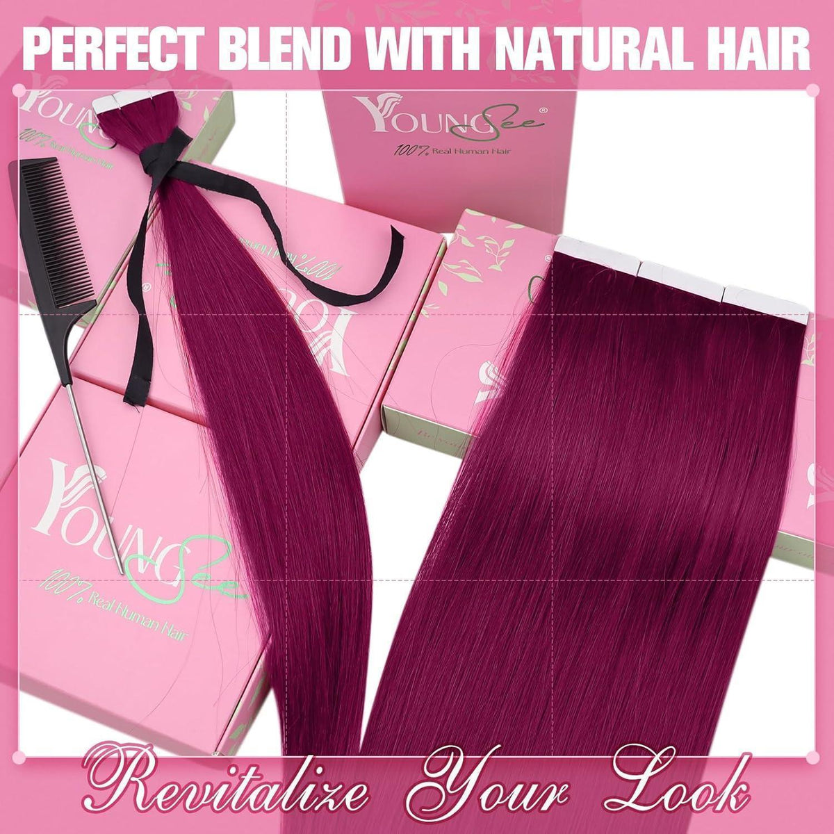 Echthaar Tape Extensions Burgundy Rot 50cm 25g