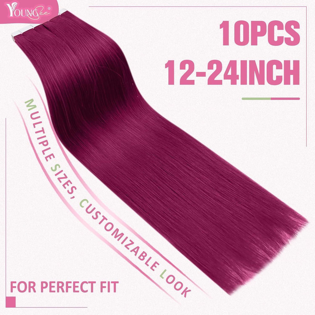 Echthaar Tape Extensions Burgundy Rot 50cm 25g