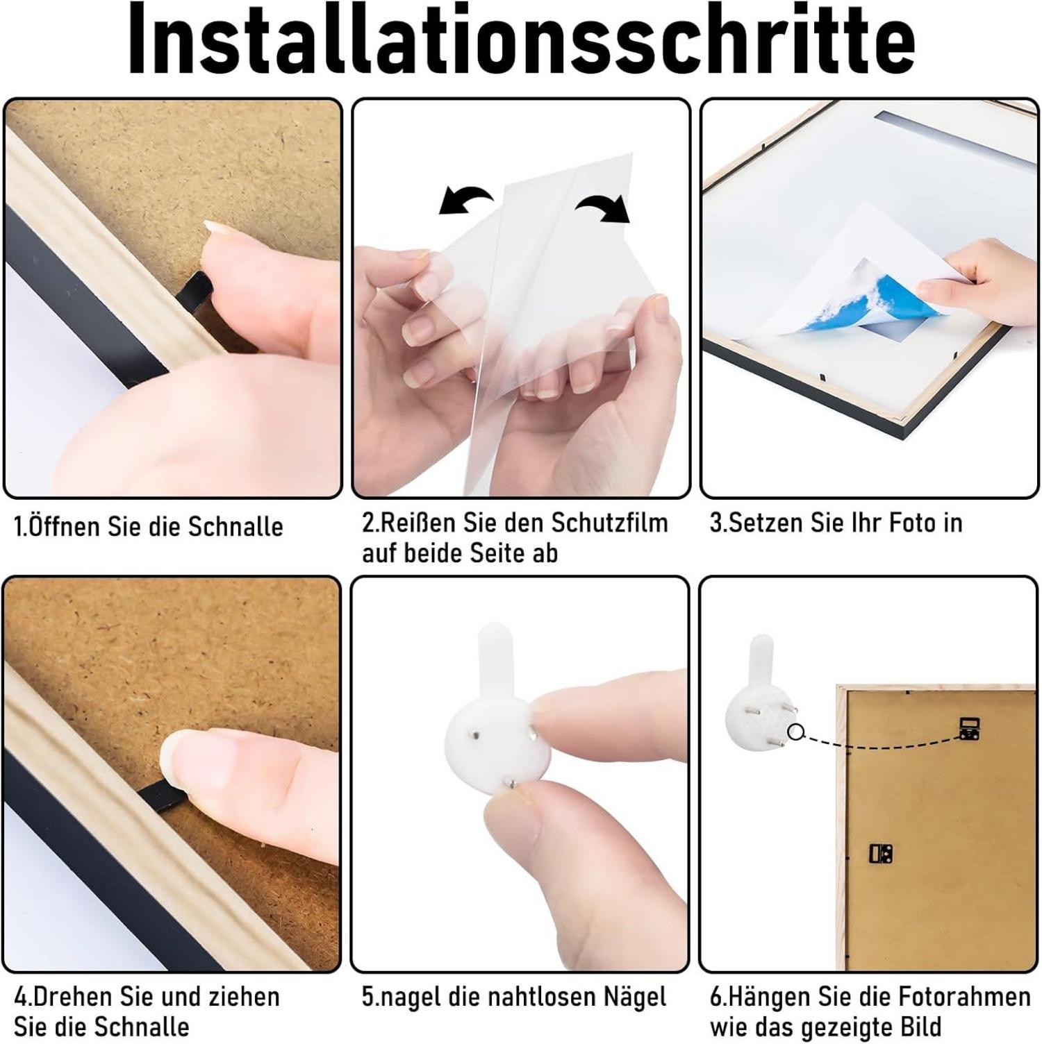 Kollyseek Bilderrahmen 40x50cm Echtholz Passepartout Acryl schwarz