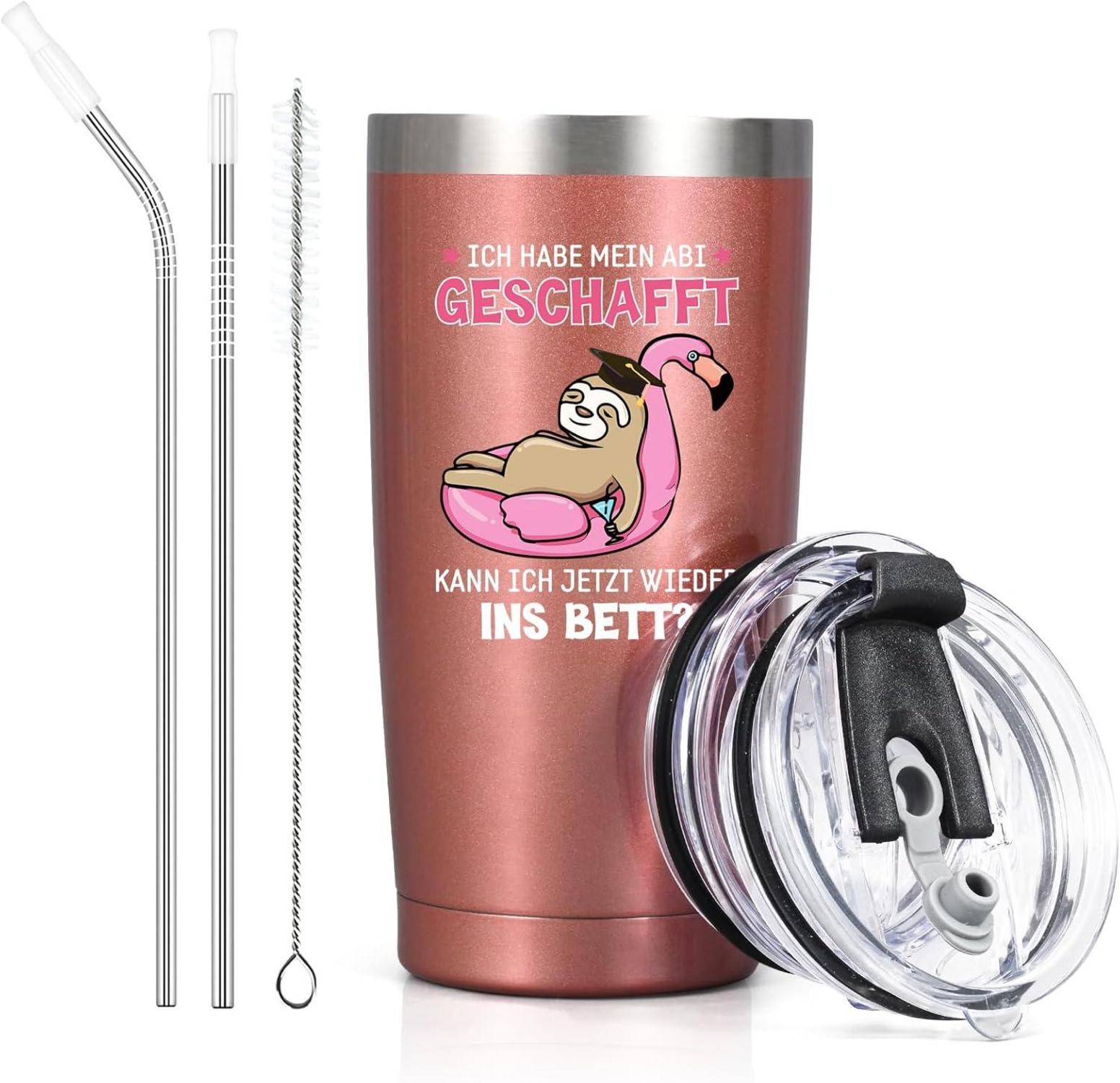 Livole Schulabschluss Geschenk Abi 2024 Thermobecher mit Strohhalm