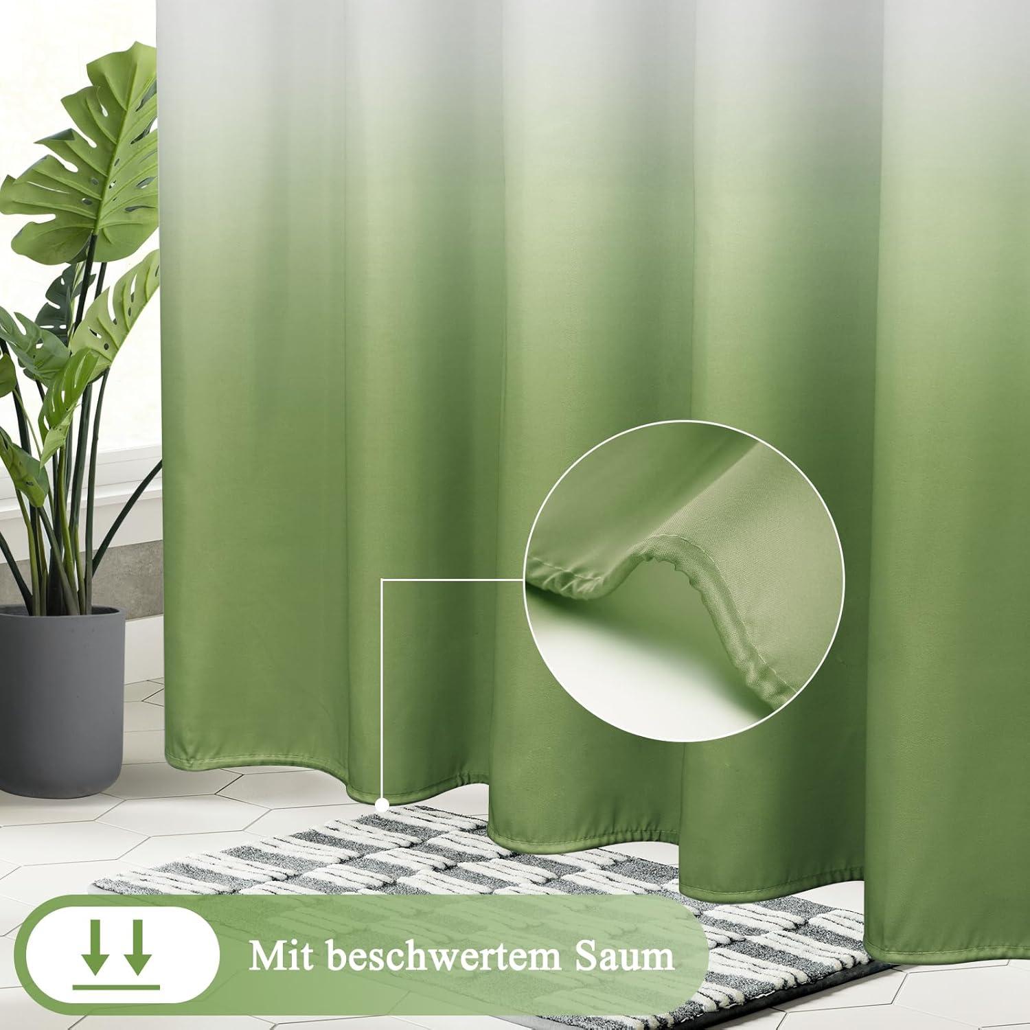Duschvorhang Textil Grün 180X180cm Wasserdicht Waschbar mit 12 Ringen