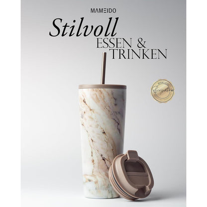 Thermobecher mit Strohhalm 700ml doppelwandig isoliert Pearl