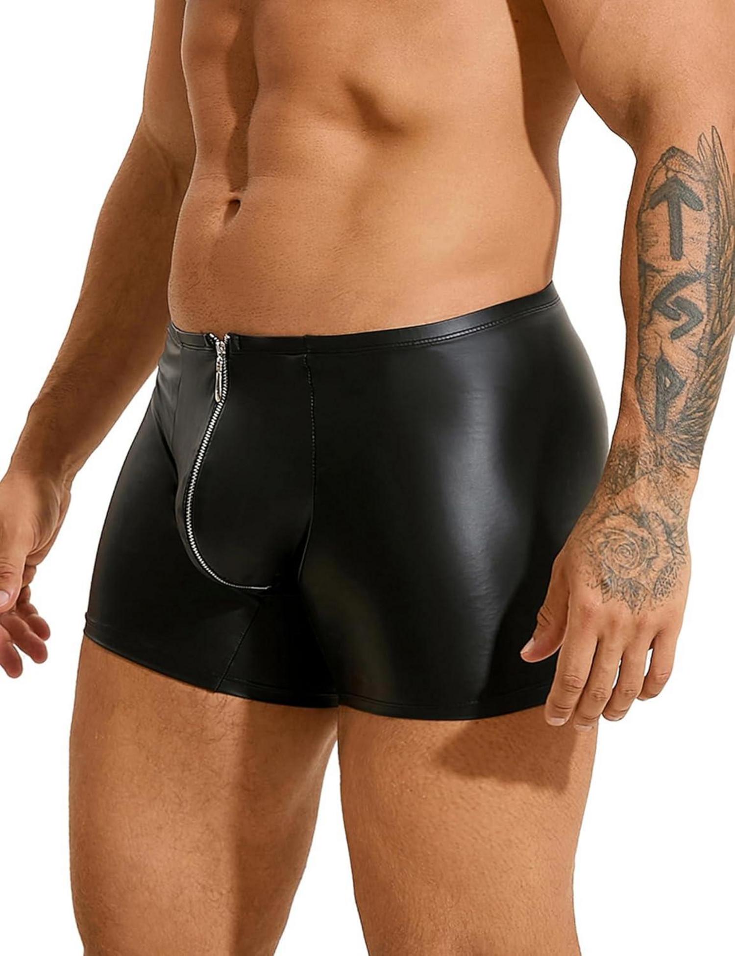 PU Leder Boxershorts Herren Wetlook S Schwarz Wildleder Unterwäsche