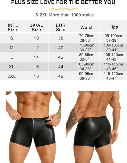 Herren Boxershorts PU Leder Wetlook Reizwäsche S Schwarz mit