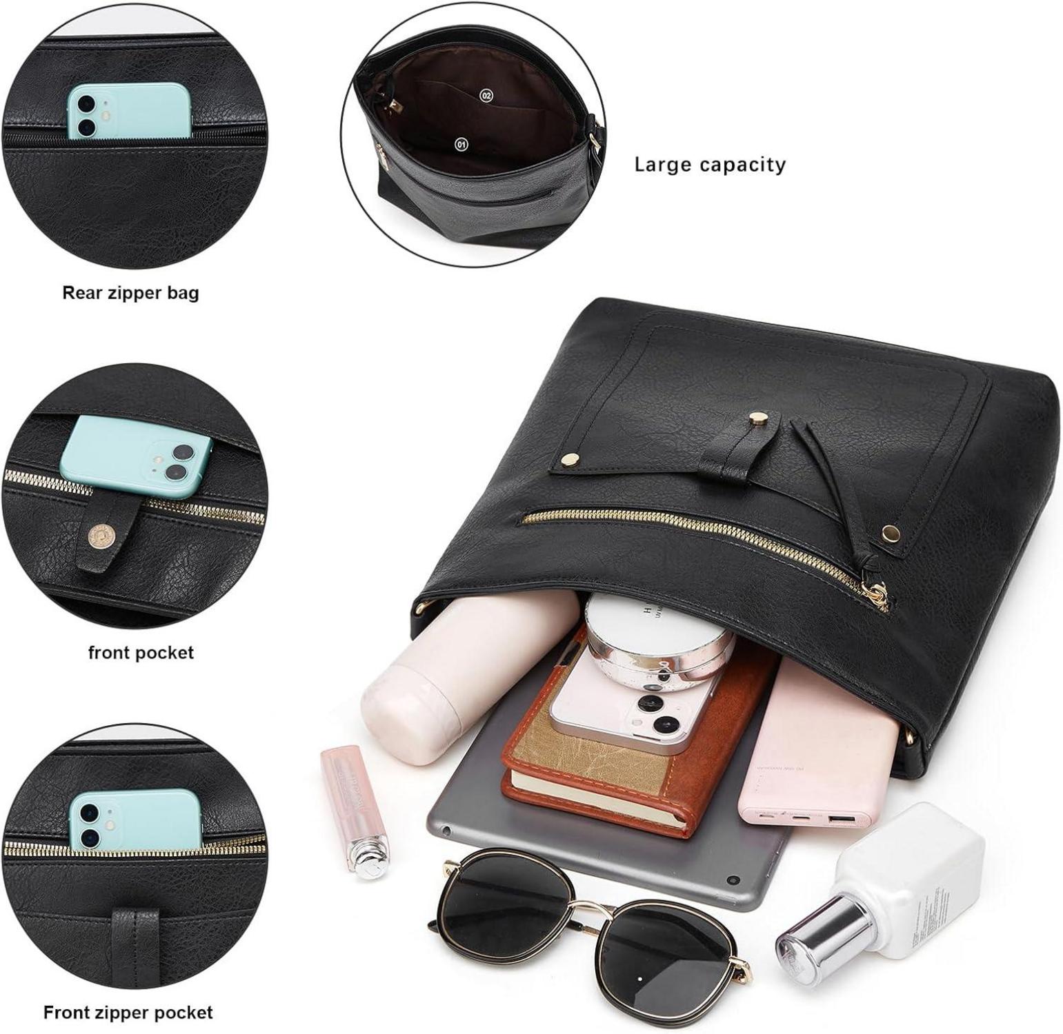 dobsechs Damen Umhängetasche aus weichem PU-Leder mit mehreren Taschen, verstellbarem Riemen
