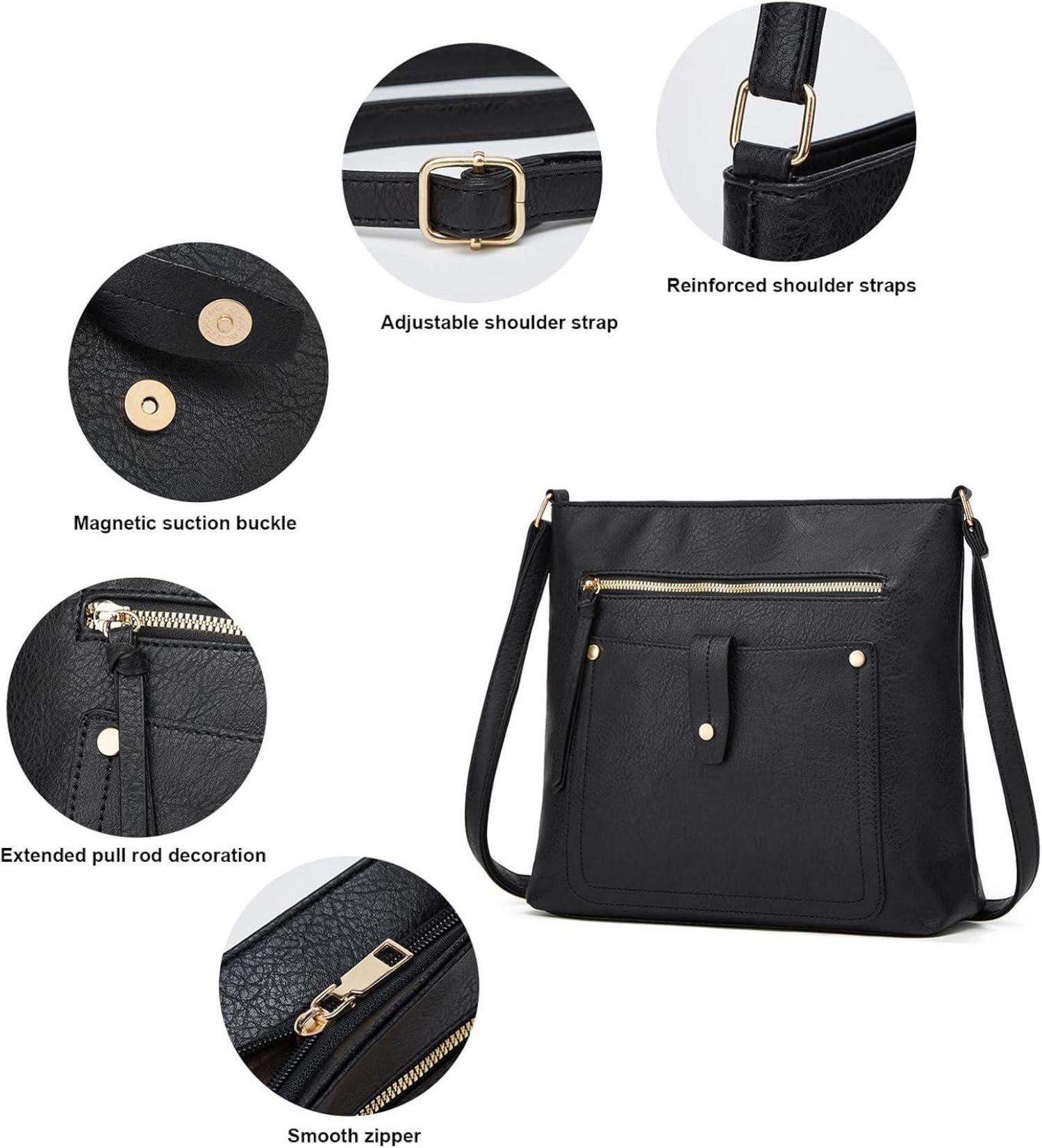 Dobsechs Damen Umhängetasche aus PU-Leder, Crossbody mit verstellbarem Riemen
