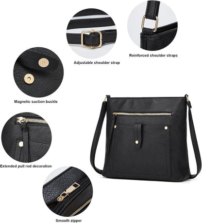 Dobsechs Damen Umhängetasche aus PU-Leder, Crossbody mit verstellbarem Riemen