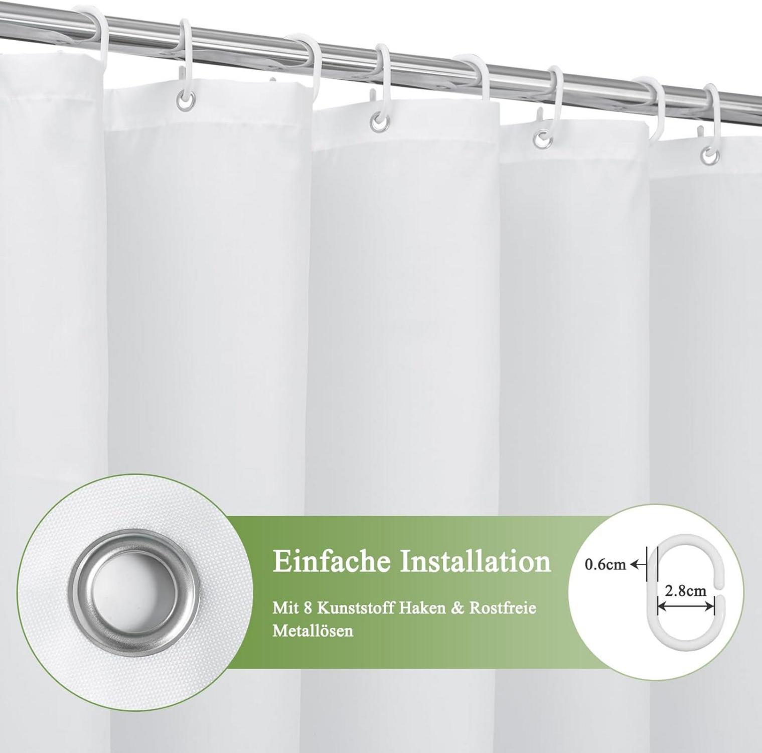 Duschvorhang 120x200cm Grau Textil Wasserdicht Waschbar Anti-Schimmel 8 Ringe