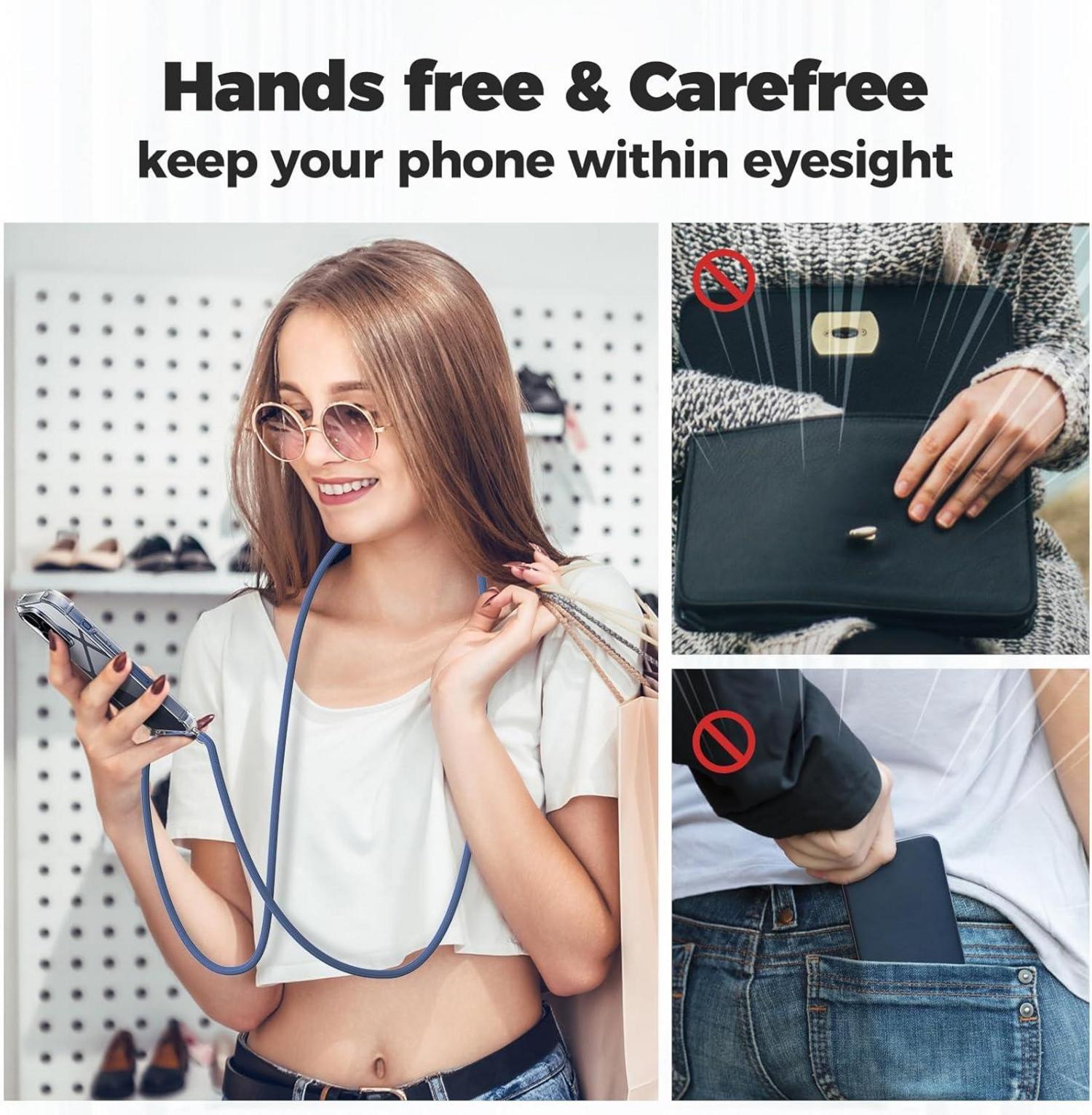 Caslord iPhone 15 Pro Handykette mit Necklace Hülle, Blau, 6,1 Zoll