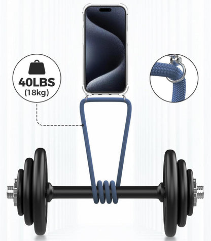 Handykette Hülle für iPhone 15 Pro 6,1 Zoll, Transparent mit Bands Blau