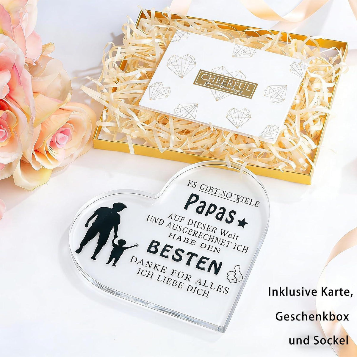 Acryl Dekoration Papa – Herzförmiges Geschenk Vatertag Geburtstag
