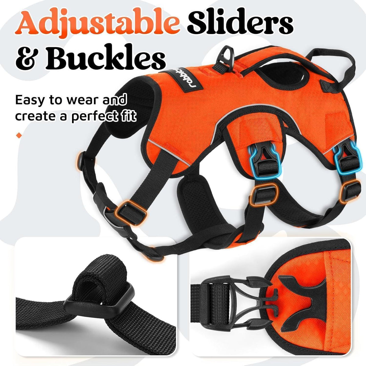 Ausbruchsicheres Hundegeschirr mit Griff, Orange XL