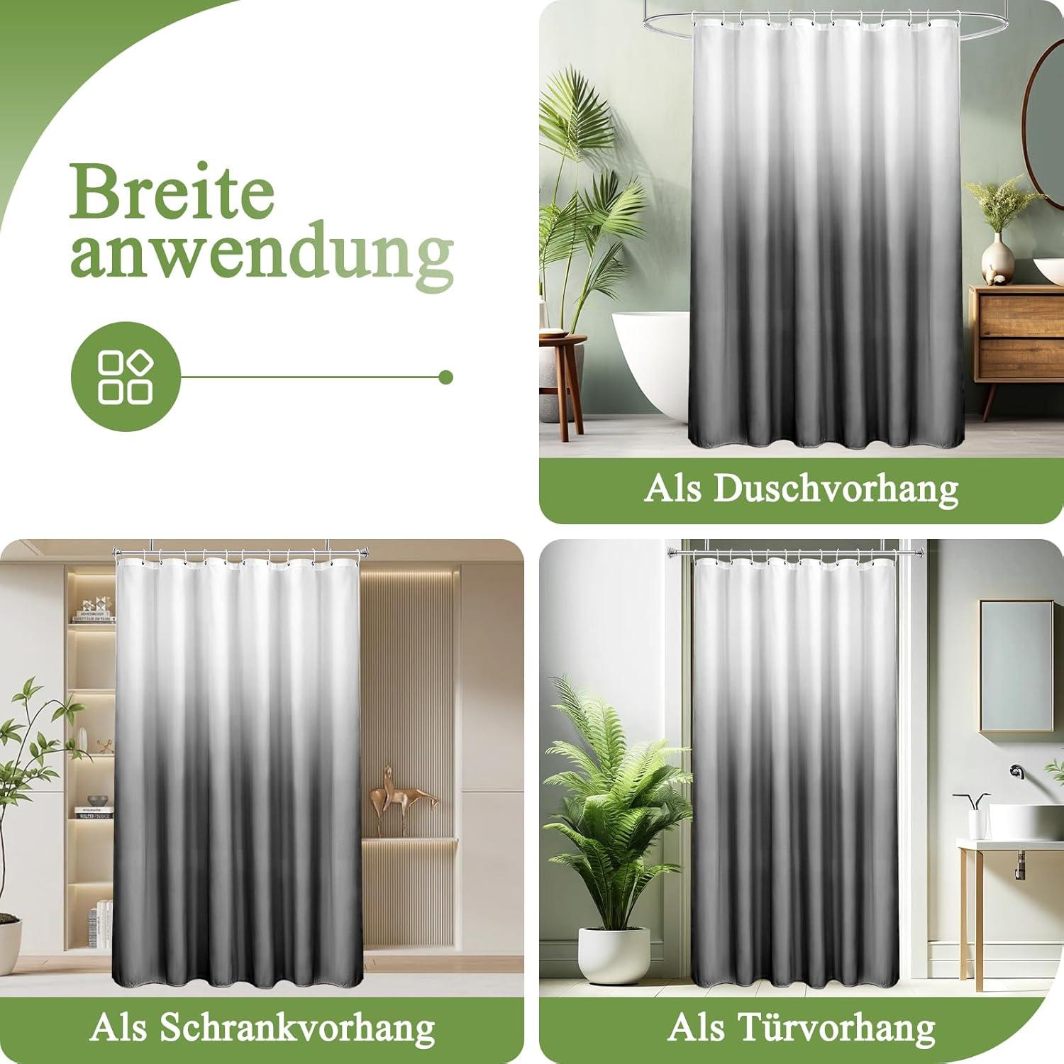 Duschvorhang 150x200cm Grau Textil 120g/m² wasserdicht waschbar + Anti-Schimmel