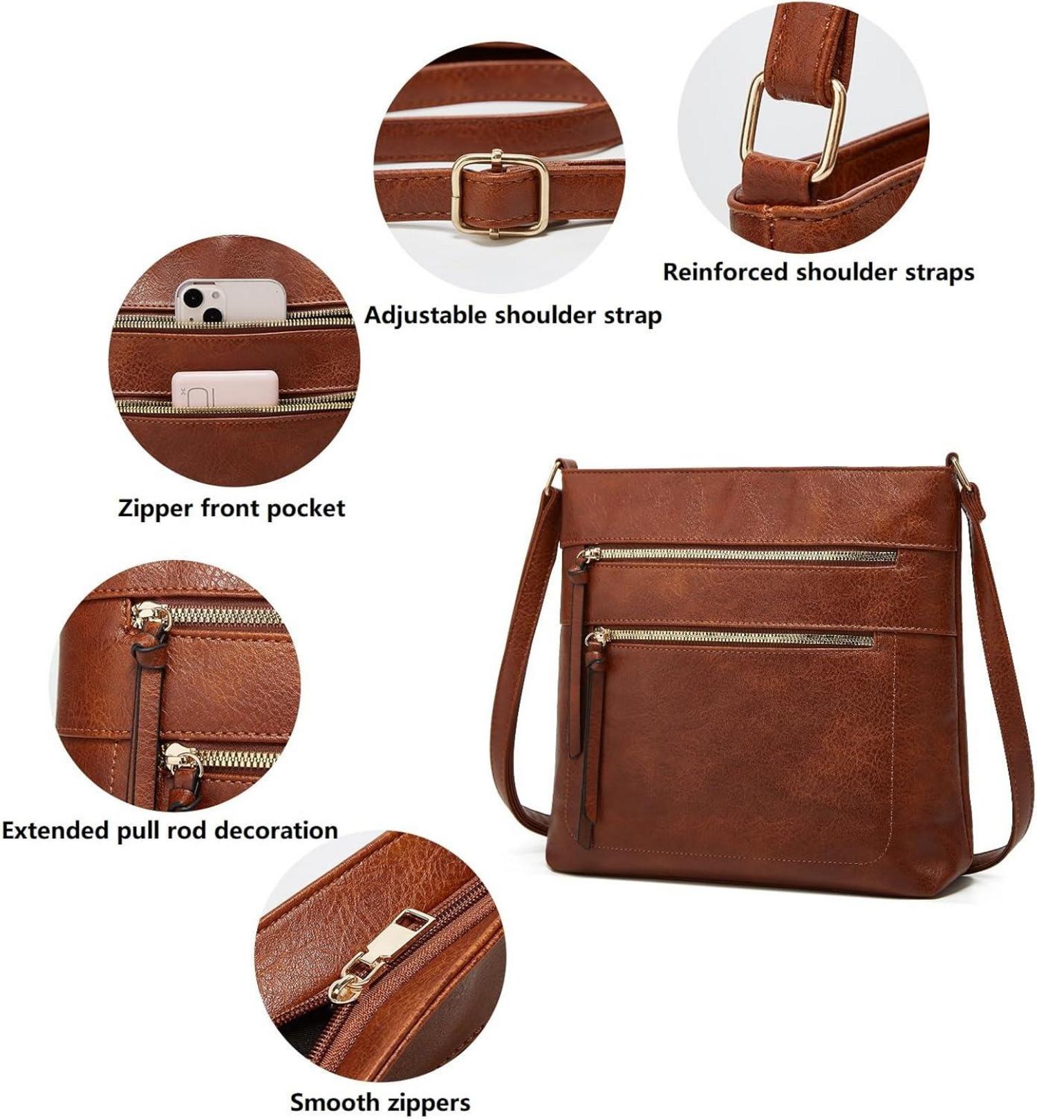 dobsechs Damen Umhängetasche aus PU-Leder, Crossbody mit mehreren Taschen