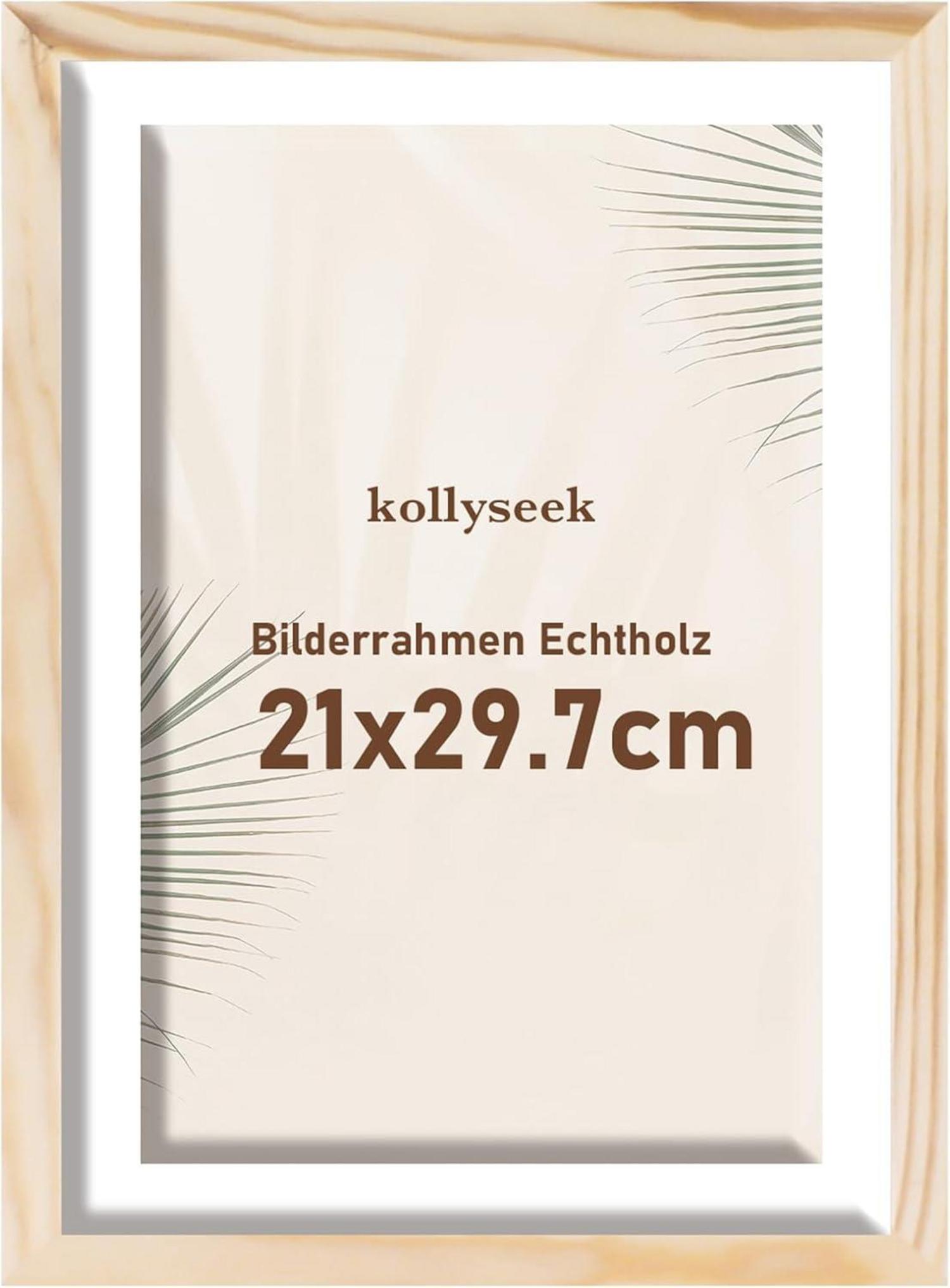 Bilderrahmen A4 Echtholz Passepartout Acrylglas Kieferholz