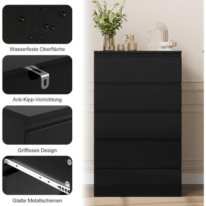 Schwarze Kommode mit 5 Schubladen – 60x40x100cm