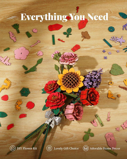 3D Puzzle Blumenstrauß Woodcraft Kit - Romantisches Geschenk für