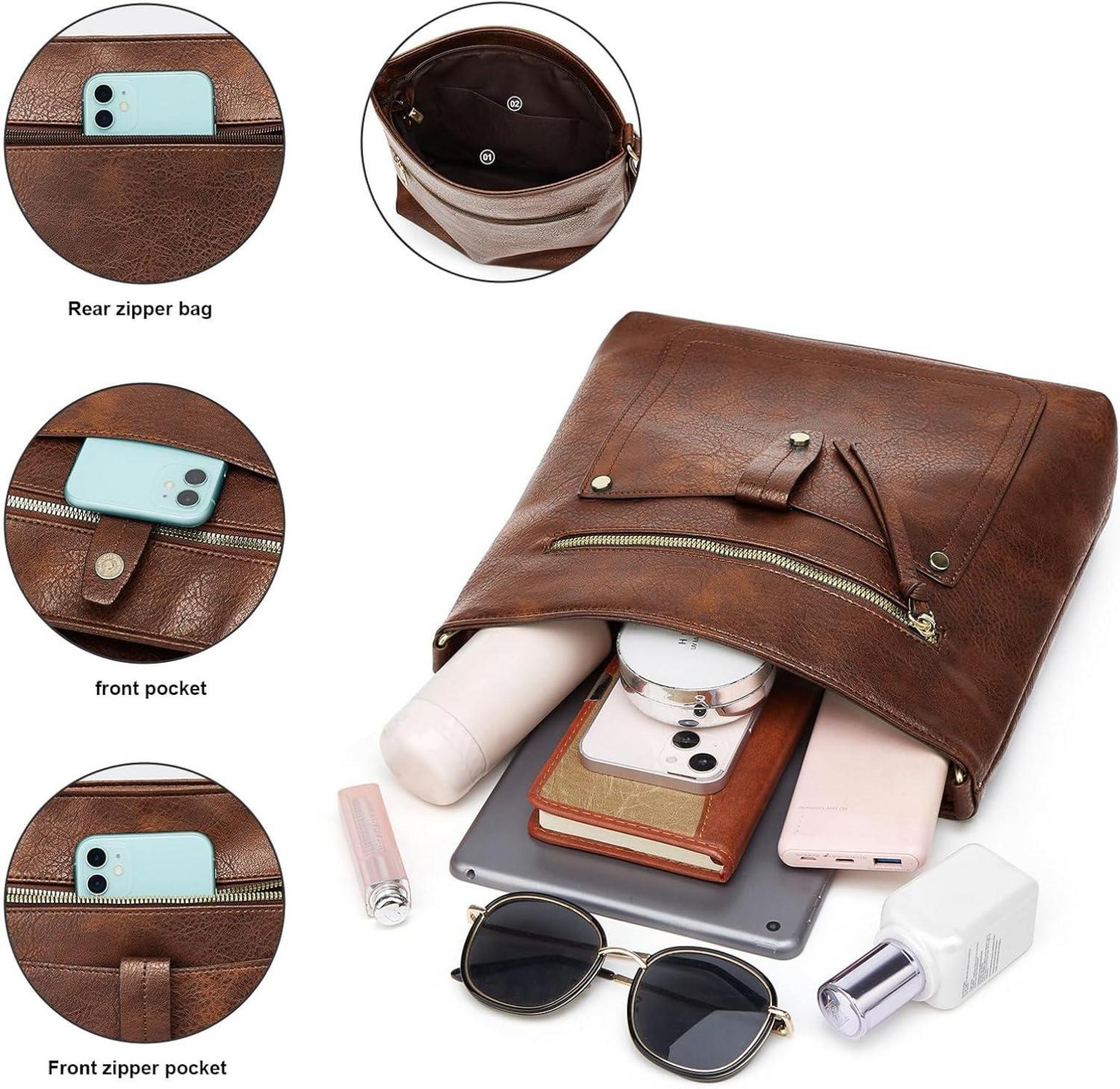 Damen Umhängetasche Crossbody PU-Leder mehrere Taschen verstellbarer Riemen