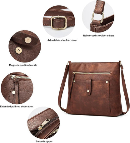 Umhängetasche aus weichem PU-Leder für Damen, Crossbody-Tasche mit