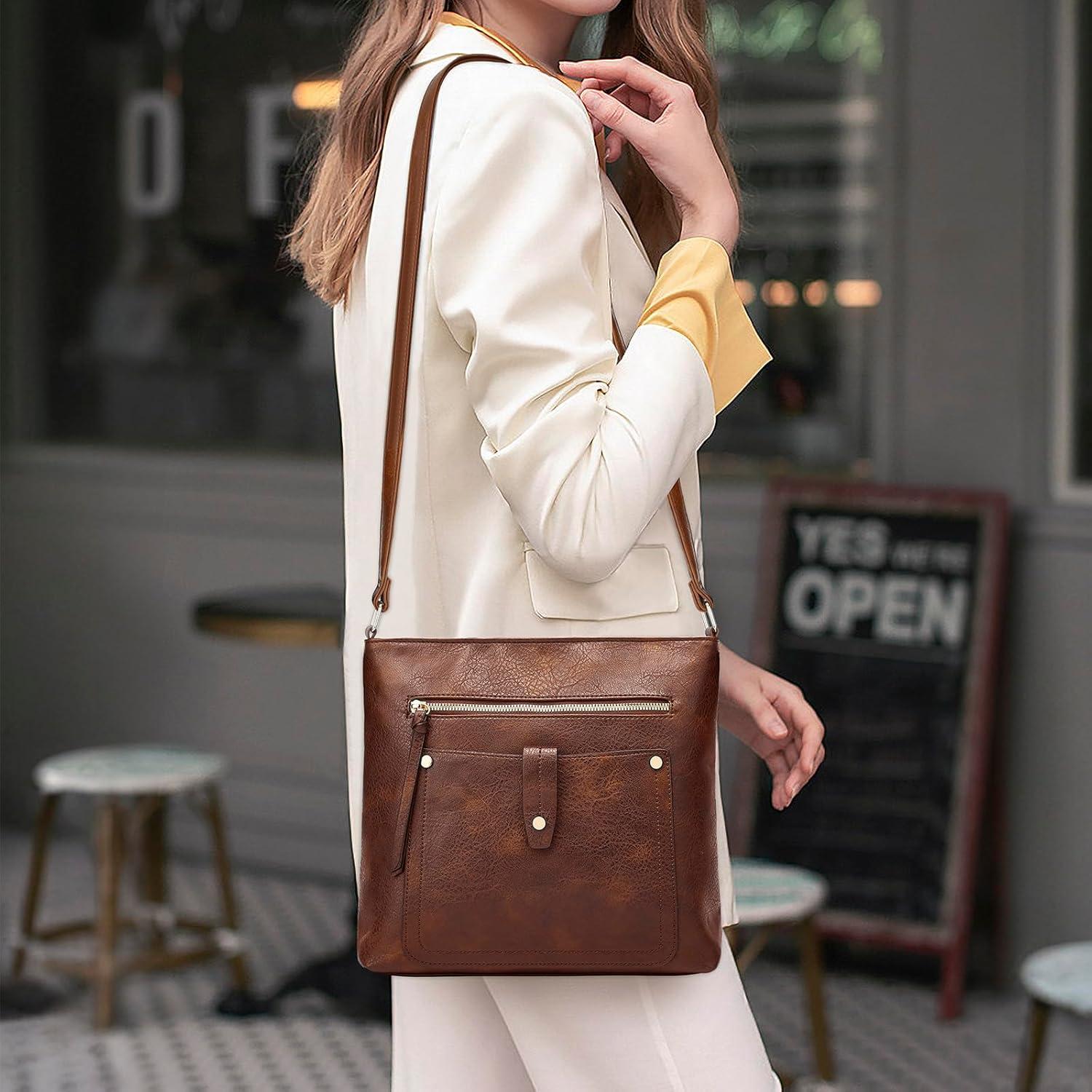Damen Umhängetasche Crossbody PU-Leder mehrere Taschen verstellbarer Riemen
