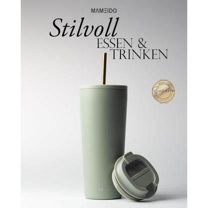 Thermobecher mit Strohhalm 700ml doppelwandig isoliert