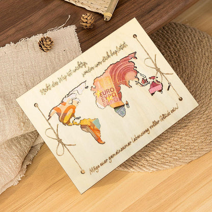 Hochzeit Geldgeschenke Weltkarte Grußkarte Holz Verpackung