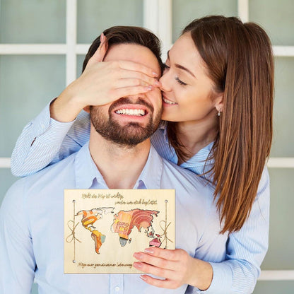 Geldgeschenk Hochzeit Weltkarte Holz Grußkarte Geburtstag Reise