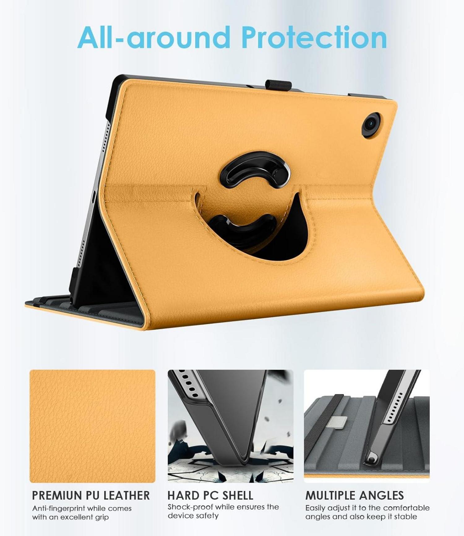 TiMOVO Drehbare Hülle Samsung Galaxy Tab A9+ 11 Zoll 2023, Auto Schlaf/Aufwach, Aprikose Gelb
