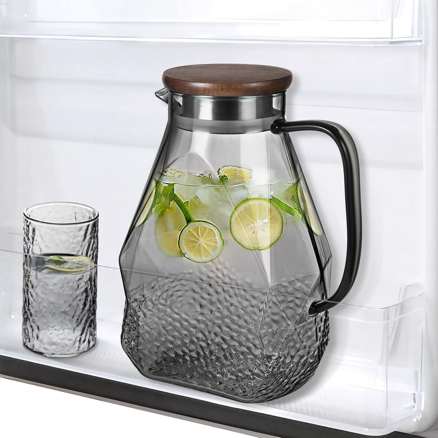 Glaskaraffe 1.8L mit Deckel für Kühlschrank Getränke Eistee Saft