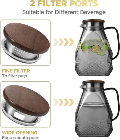 ecooe Glaskaraffe 1.8L Wasserkaraffe mit Deckel Schwarz