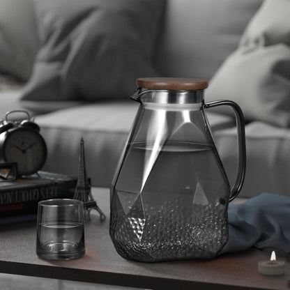 Glaskaraffe 1.8L Wasserkaraffe mit Deckel Schwarz für Kühlschrank