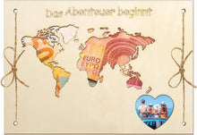 Geldgeschenk Hochzeit Brautpaar Holz Weltkarte Herz Design