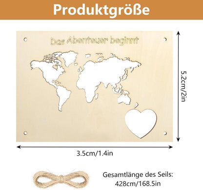 Geldgeschenk Hochzeit für Brautpaar Weltkarte Holz Grußkarte