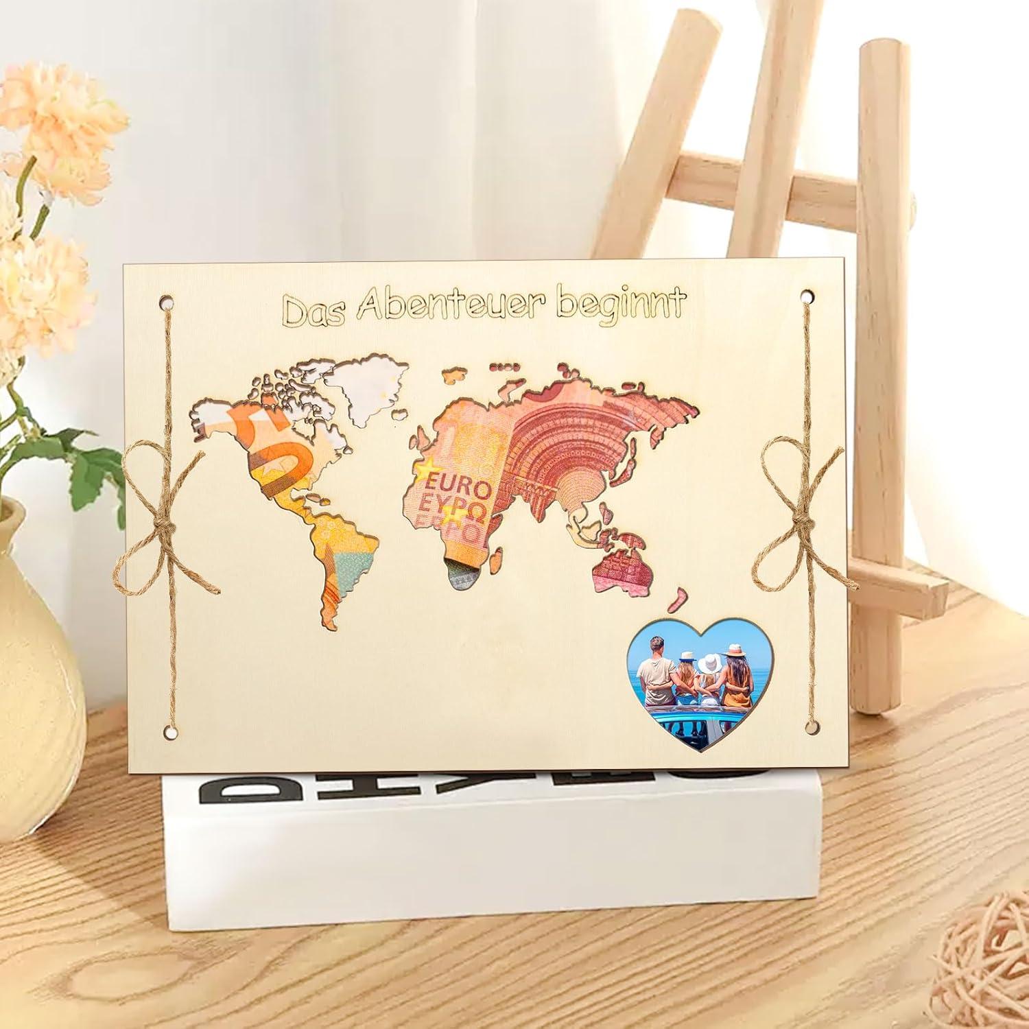 Geldgeschenk Hochzeit Weltkarte Holz Grußkarte Geschenk Reise