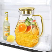Glaskaraffe 1.8L mit Edelstahl Deckel für Kühlschrank, Wasserkrug